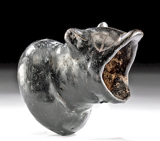 Olmec Ceramic Beaker of Howling Coyote w/ Black Glaze