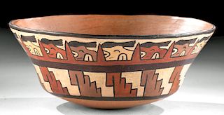 Nazca Polychrome Dish with Trophy Heads & Pyramid Steps