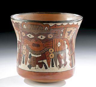 Nazca Pottery Cup w/ Mythical Being & Trophy Head