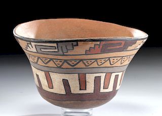 Nazca Polychrome Bowl w/ Abstract Faces & Linear Motifs