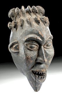Late 19th C. African Bamileke Wooden Helmet Mask
