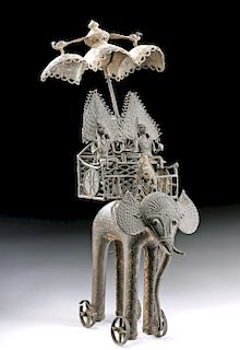 Early 20th C. India Bastar Brass Elephant, Howdah, Gods