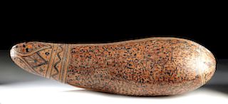 19th C. Spanish Colonial Gourd w/ Incised Village Scene