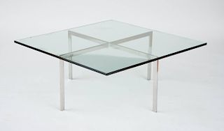 LOW TABLE, MIES VAN DER ROHE BARCELONA" TABLE FOR KNOLL, 1980's PRODUCTION"