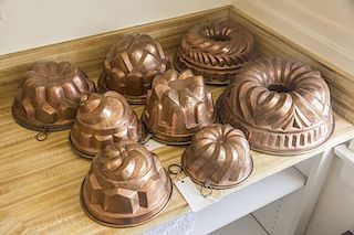 8 Copper Zinc Lined Gelatin and Cake Molds