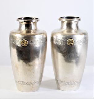 Pair of Sterling Silver Chinese Vases 24 OZT