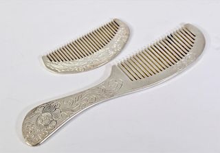 Pair of  Chinese Sterling Silver Combs 4.4 OZT