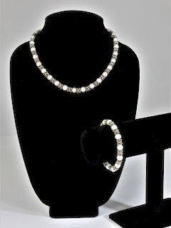 Ladies Sterling & Pearl Necklace and Bracelet Set