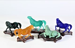 Set of Five Chinese Peking Glass Horses