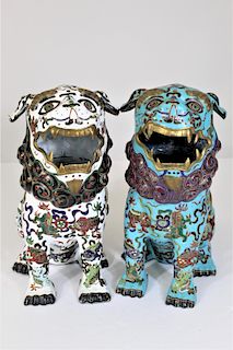 Pair of Chinese Cloisonne Enamel Foo Dogs