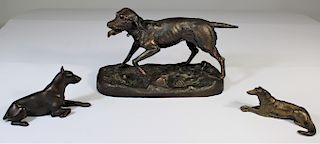 Set of (3) Bronze Dog Statues