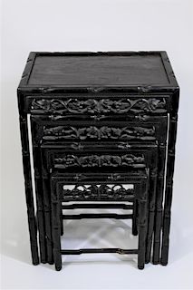 19th C. Set of 4 Chinese Carved Nesting Tables