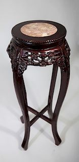 Tall Chinese Carved Fern Stand, Marble Top Insert