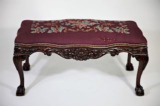Carved Needlepoint Bench with Clawfoot