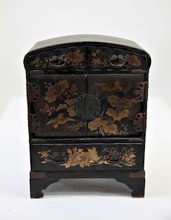Antique Chinese Black Lacquer Jewelry Cabinet