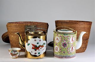 Set of Chinese Baskets with Teapots and Teacup