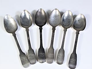 Six English Silver Teaspoons, Monogramed