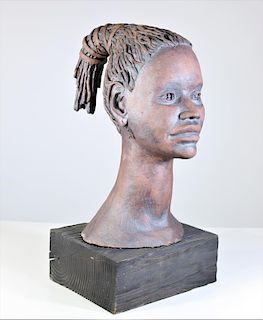 Bust of a Woman Sculpture in Red Clay