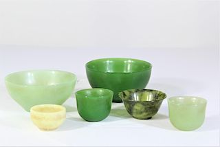 (6) Chinese Green Stone Bowls