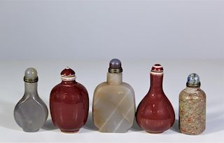 Collection of 5 Stone Snuff Bottles