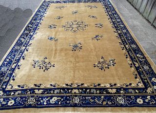 CHINESE GOLD & BLUE RUG 14' 3" X 9' 1"
