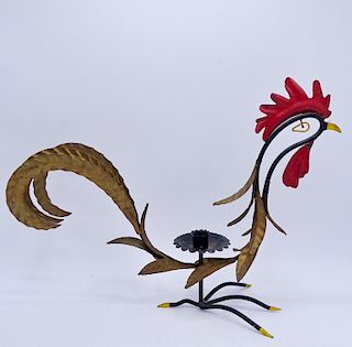 ITALIAN ROOSTER FIGURAL WROUGHT IRON CANDLE HOLDER