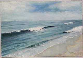 Impressionist Beach Scene Dated 1923, O/B