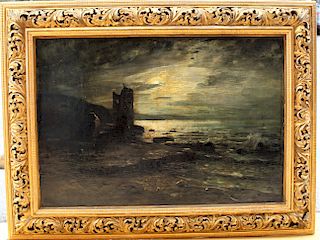19th C. European Luminous Maritime Oil on Canvas