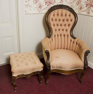 Victorian Walnut Chair and Footstool