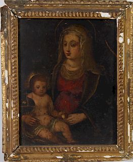 19th C. Oil on Tin, Madonna & Child