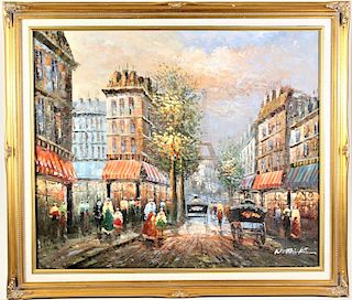 1900's Oil on Canvas, Paris Street Scene