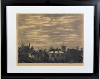(20th C.) Etching, A Town Scene in Moonlight