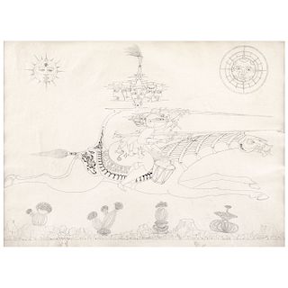 GUILLERMO SILVA SANTAMARIA, Multiguerrero, Firmada y fechada Pondicherry 1973, Tinta sobre papel. 53 x 73 cm