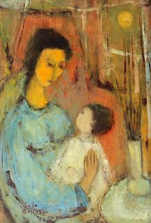 Belle Golinko.Signed Oil On Board Mother And Child