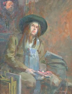 Irwin Greenberg. Signed Oil On Canvas,Girl In Hat