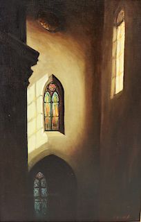 Van Wyk. Signed Oil On Canvas Church Interior