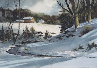 H.R.Petrie Signed Watercolor Snow Scene