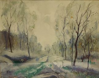 Kilvert. Signed Watercolor Snow Landscape.