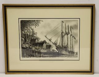 Illegibly Signed And Dated 76 Print Of A Schooner