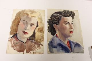 Joseph Newman. 2 Signed Watercolor Portraits.