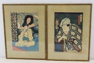 Toyo Kuni. 2 Signed Woodblock Prints.