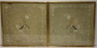 2 Antique Asian Silk Tapestries In Frames