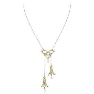 Art Nouveau Diamond and Pearl Drop Necklace