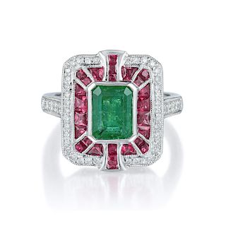 Orianne Emerald Ruby and Diamond Ring