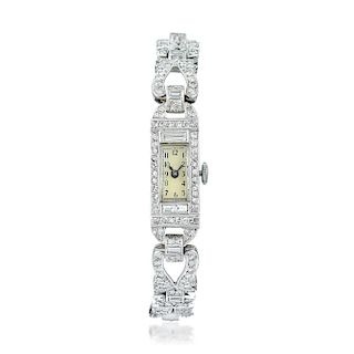 Art Deco Diamond Watch in Platinum