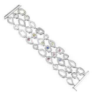 Multi-Colored Sapphire and Diamond Wide Bracelet