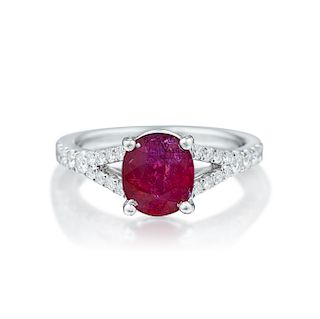 1.98-Carat Unheated Ruby and Diamond Ring
