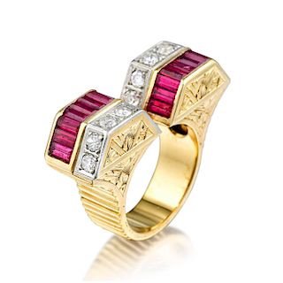 Retro Synthetic Ruby and Diamond Ring