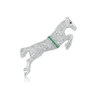 Diamond and Emerald Jumping Horse Pin