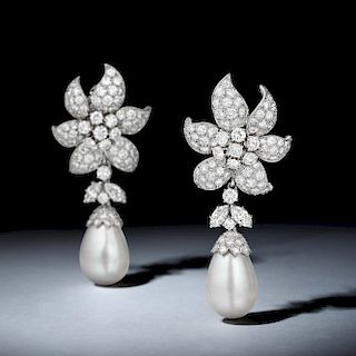 David Webb Day/Night Diamond and Cultured Pearl Drop Earclips